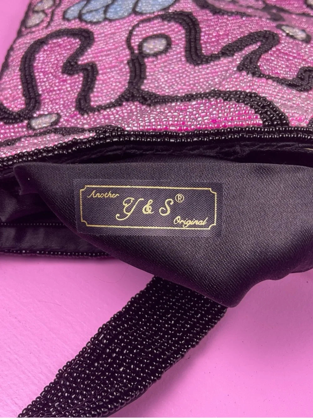 Vintage Hand Beaded Pink & Black Crossbody Bag | Another Y & S Original