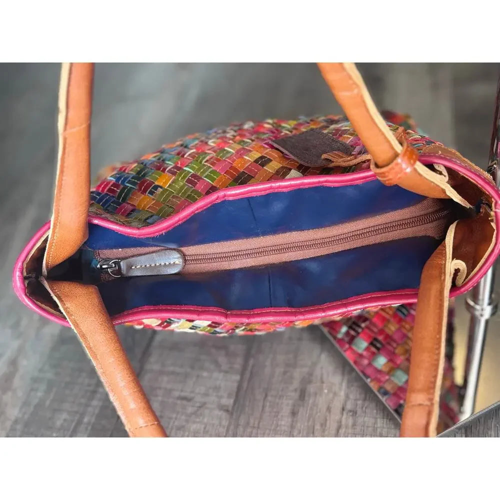 Spring Step L'Artiste Oversized Woven Leather Shoulder Tote | Multicolor Basketweave