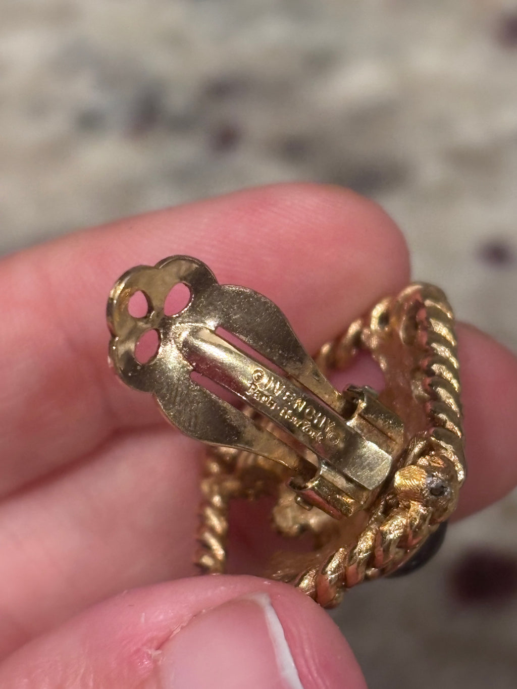 Vintage Givenchy Gold Tone Blue Cabochon Clip-On Earrings