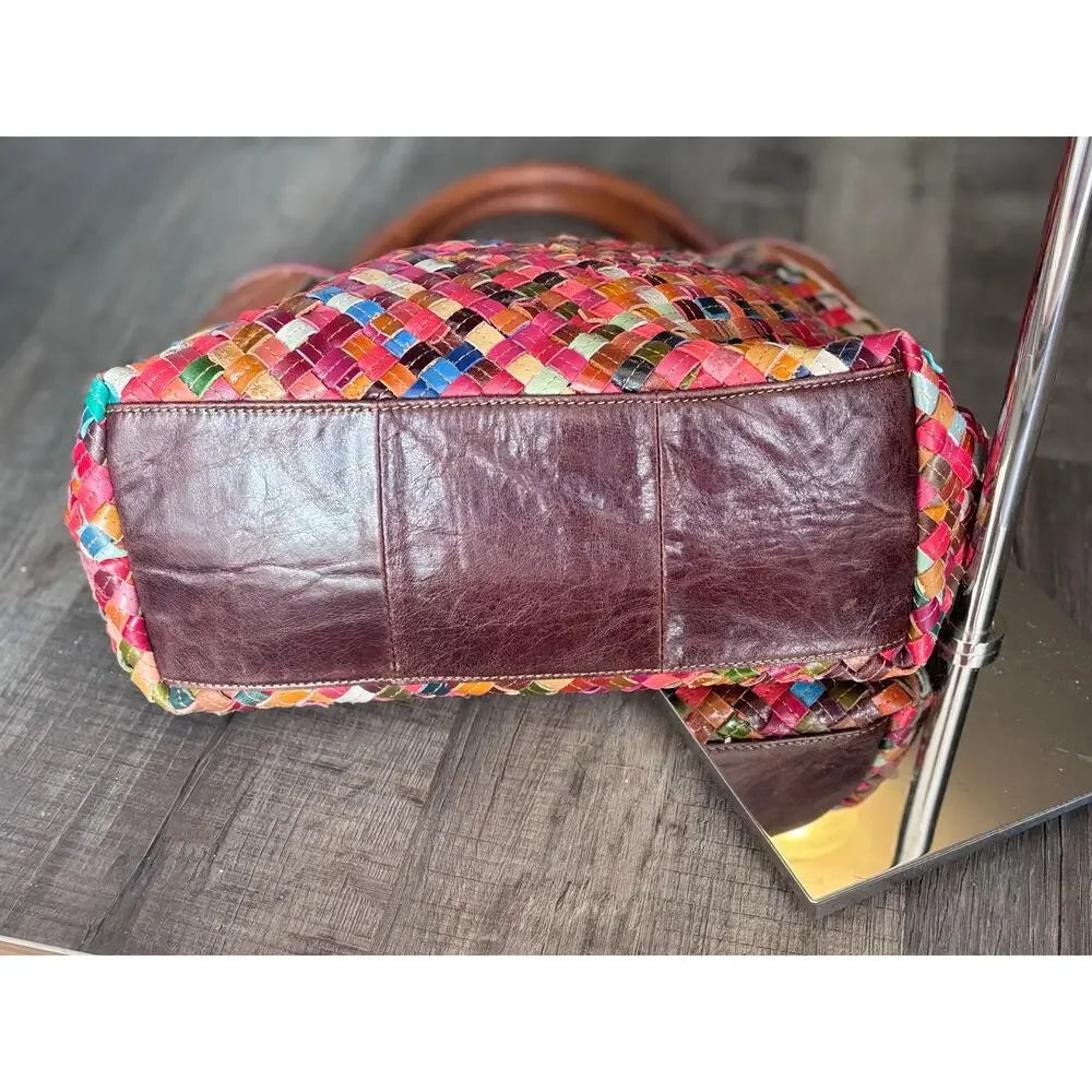 Spring Step L'Artiste Oversized Woven Leather Shoulder Tote | Multicolor Basketweave
