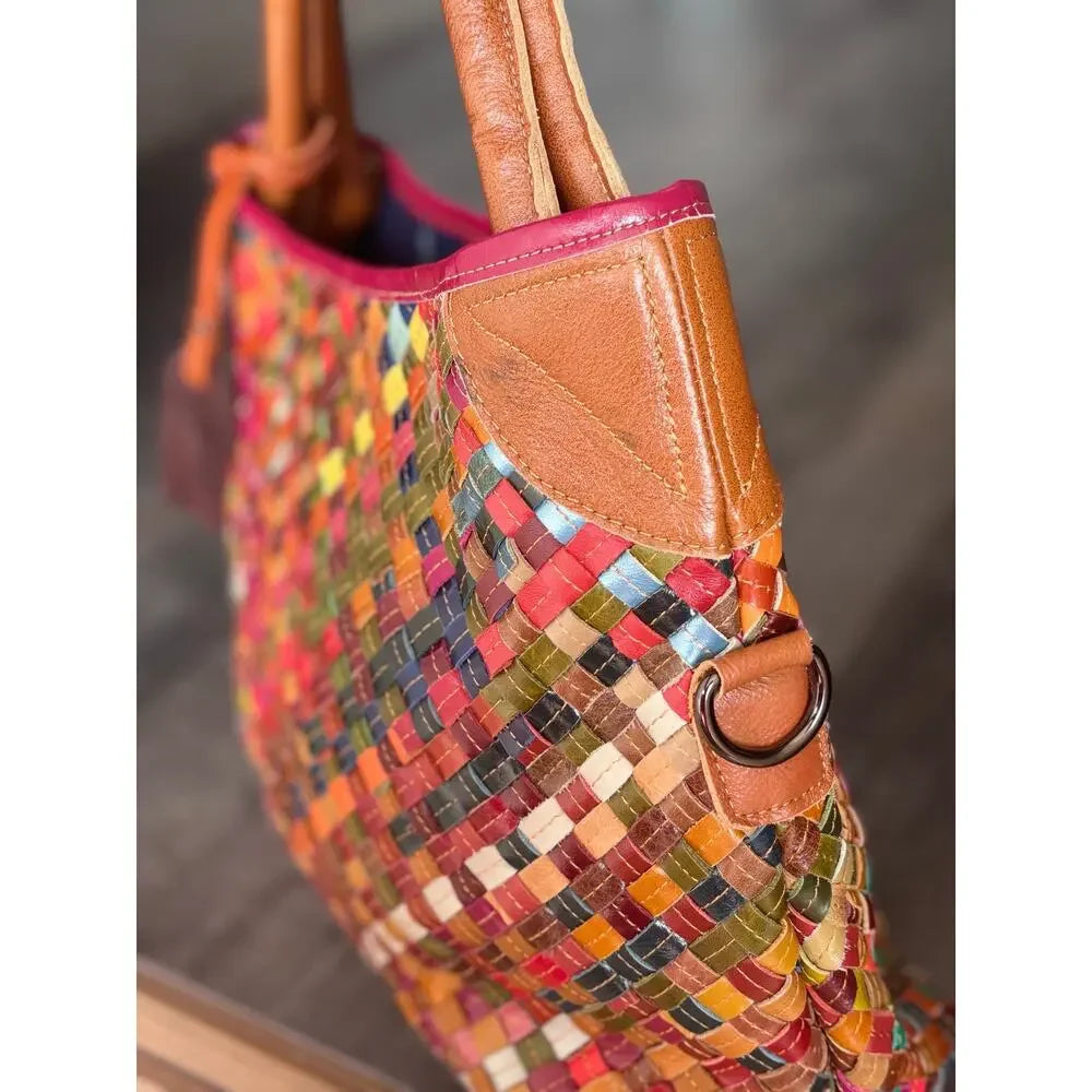 Spring Step L'Artiste Oversized Woven Leather Shoulder Tote | Multicolor Basketweave