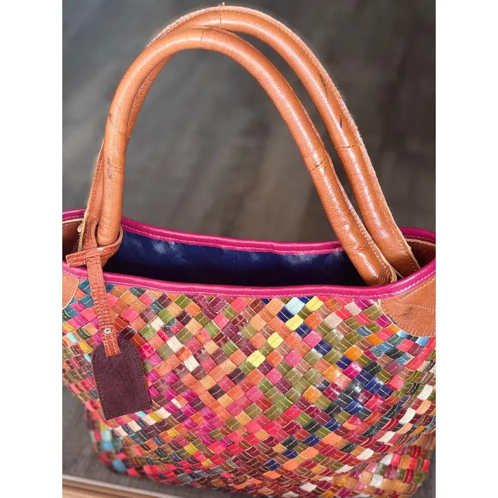 Spring Step L'Artiste Oversized Woven Leather Shoulder Tote | Multicolor Basketweave