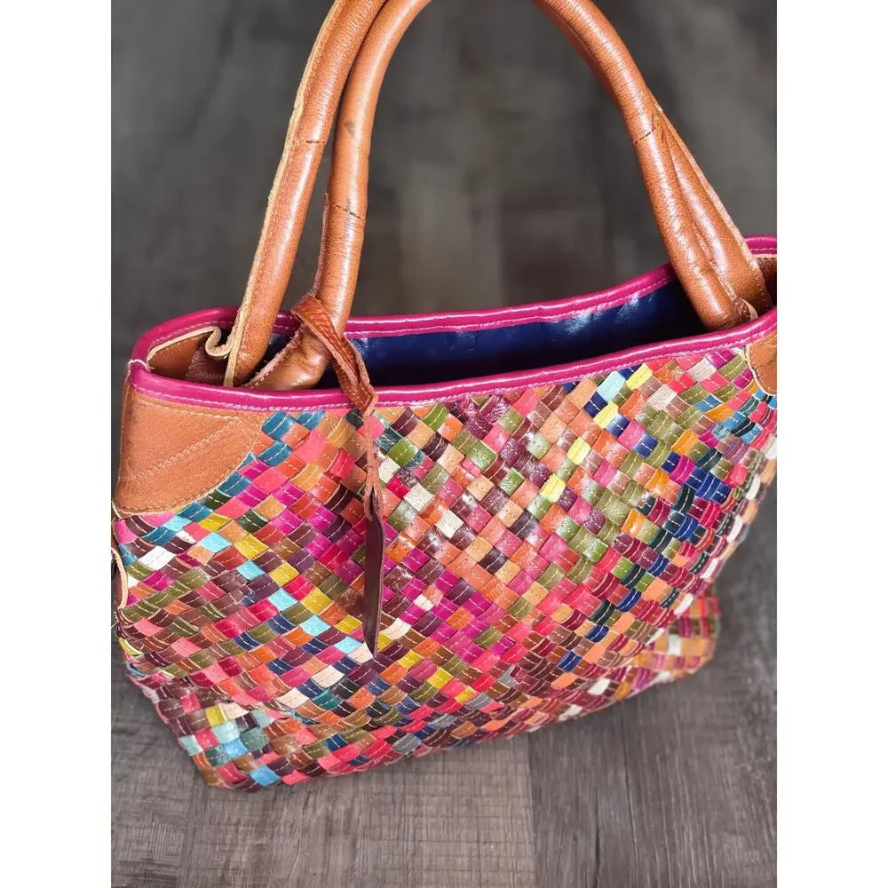 Spring Step L'Artiste Oversized Woven Leather Shoulder Tote | Multicolor Basketweave