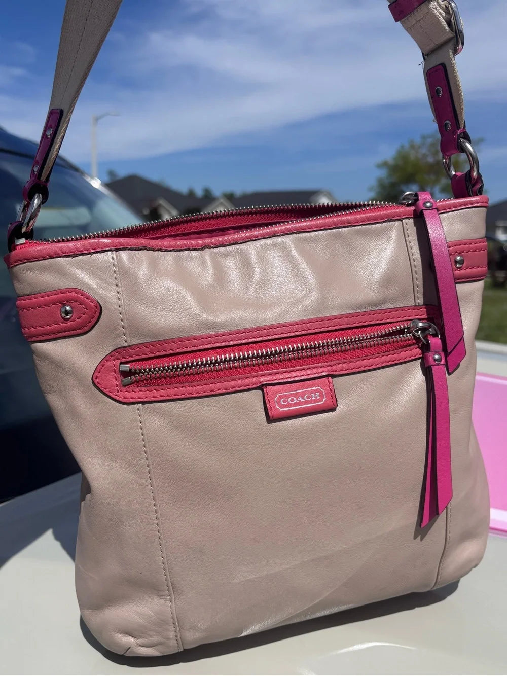 Coach Daisy Spectator Emma File Crossbody | Style F23943 | Cream, Coral & Hot Pink