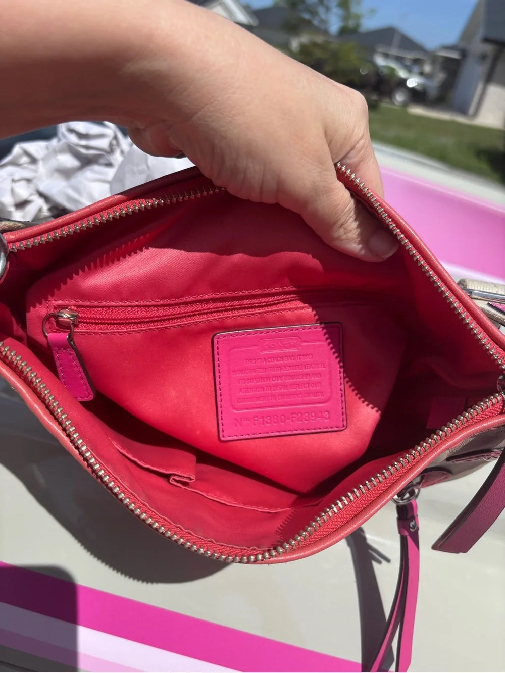 Coach Daisy Spectator Emma File Crossbody | Style F23943 | Cream, Coral & Hot Pink
