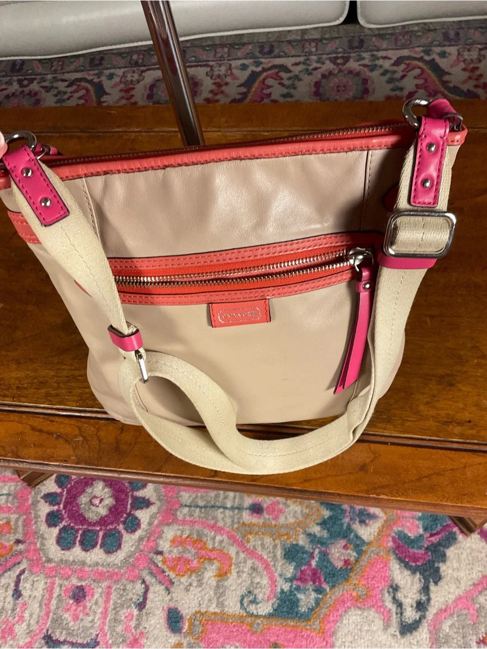 Coach Daisy Spectator Emma File Crossbody | Style F23943 | Cream, Coral & Hot Pink
