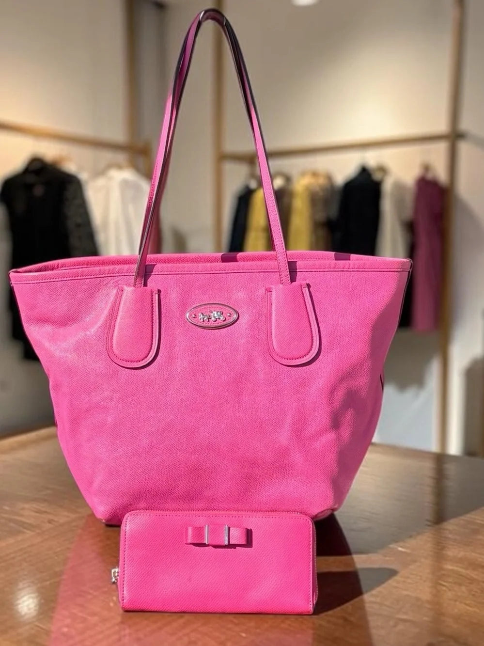 Coach New York Taxi Tote & Wallet Set – Hot Pink Crossgrain Leather | Barbiecore Luxury