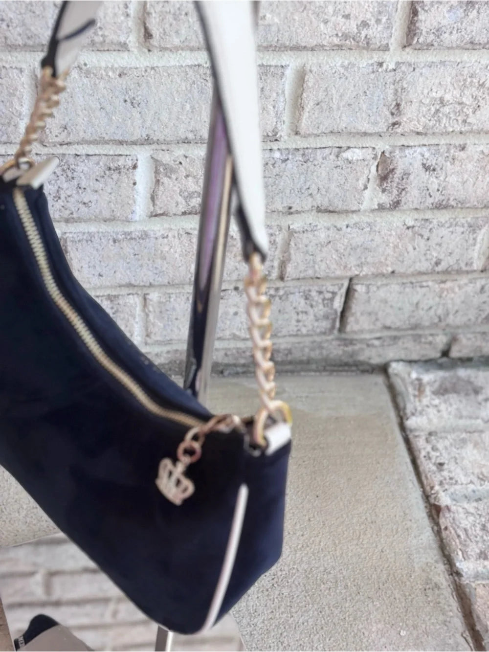 Juicy Couture Y2K Velour Mini Shoulder Bag Black & White Crown Embroidered