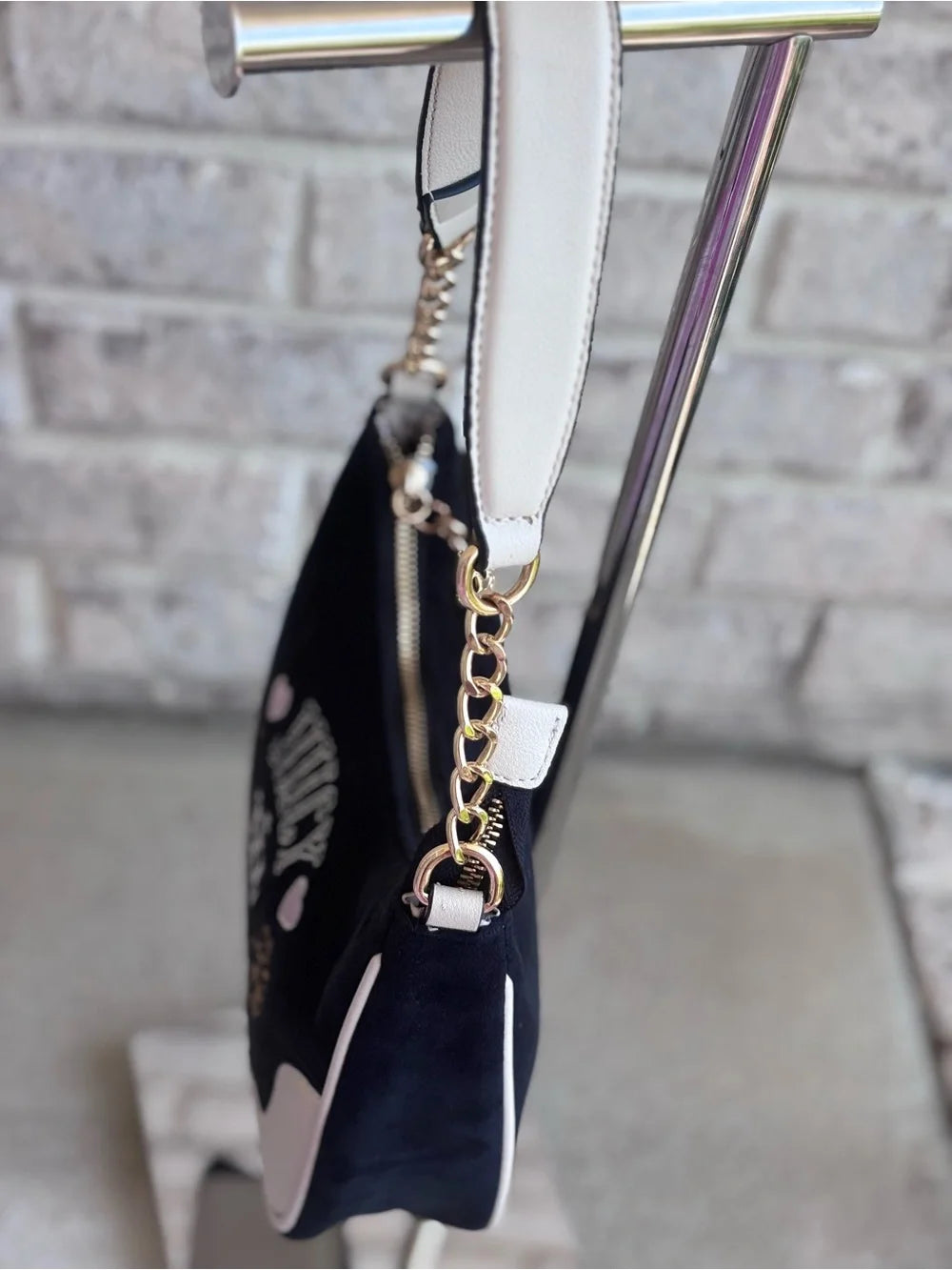 Juicy Couture Y2K Velour Mini Shoulder Bag Black & White Crown Embroidered