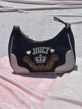 Juicy Couture Y2K Velour Mini Shoulder Bag Black & White Crown Embroidered