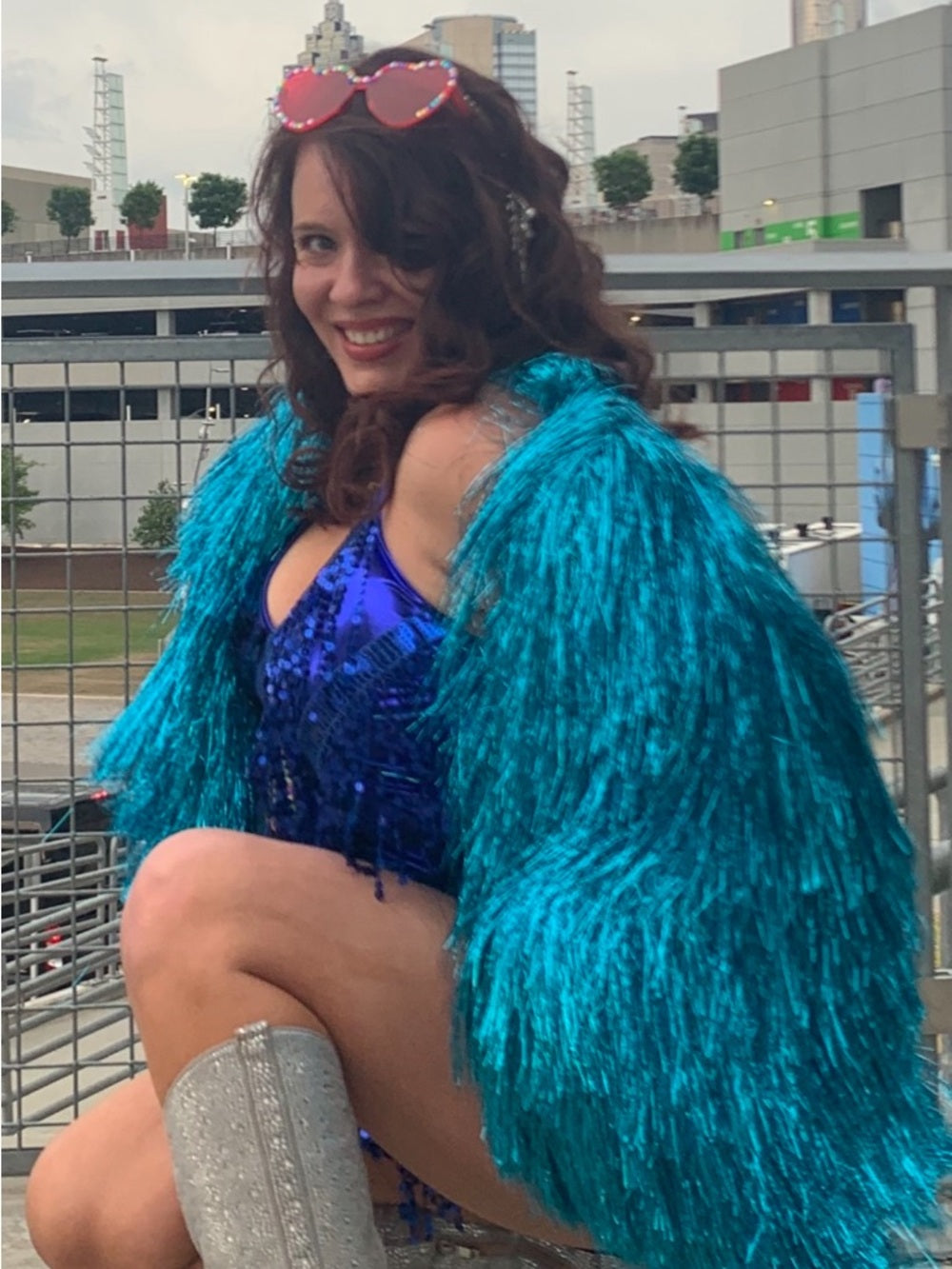 Akira I’m so fancy Shacket by Akira blue metallic fringe jacket shawl