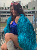 Akira I’m so fancy Shacket by Akira blue metallic fringe jacket shawl