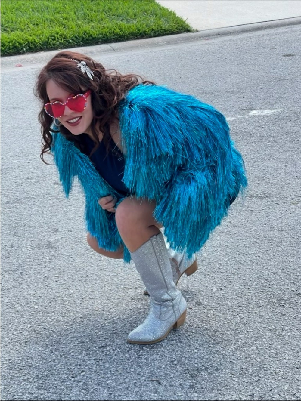 Akira I’m so fancy Shacket by Akira blue metallic fringe jacket shawl