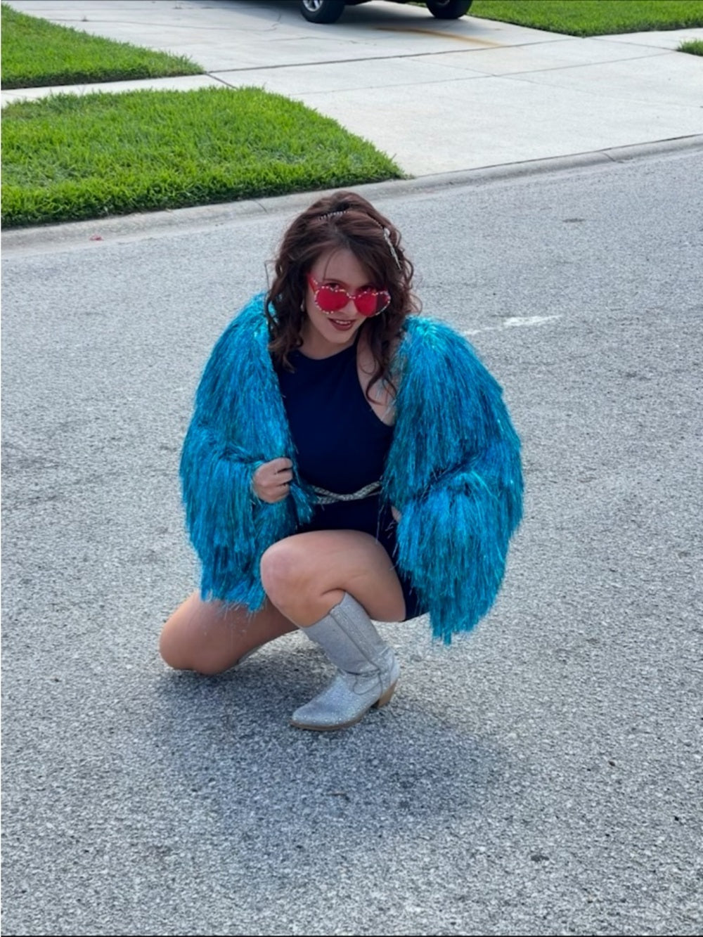 Akira I’m so fancy Shacket by Akira blue metallic fringe jacket shawl