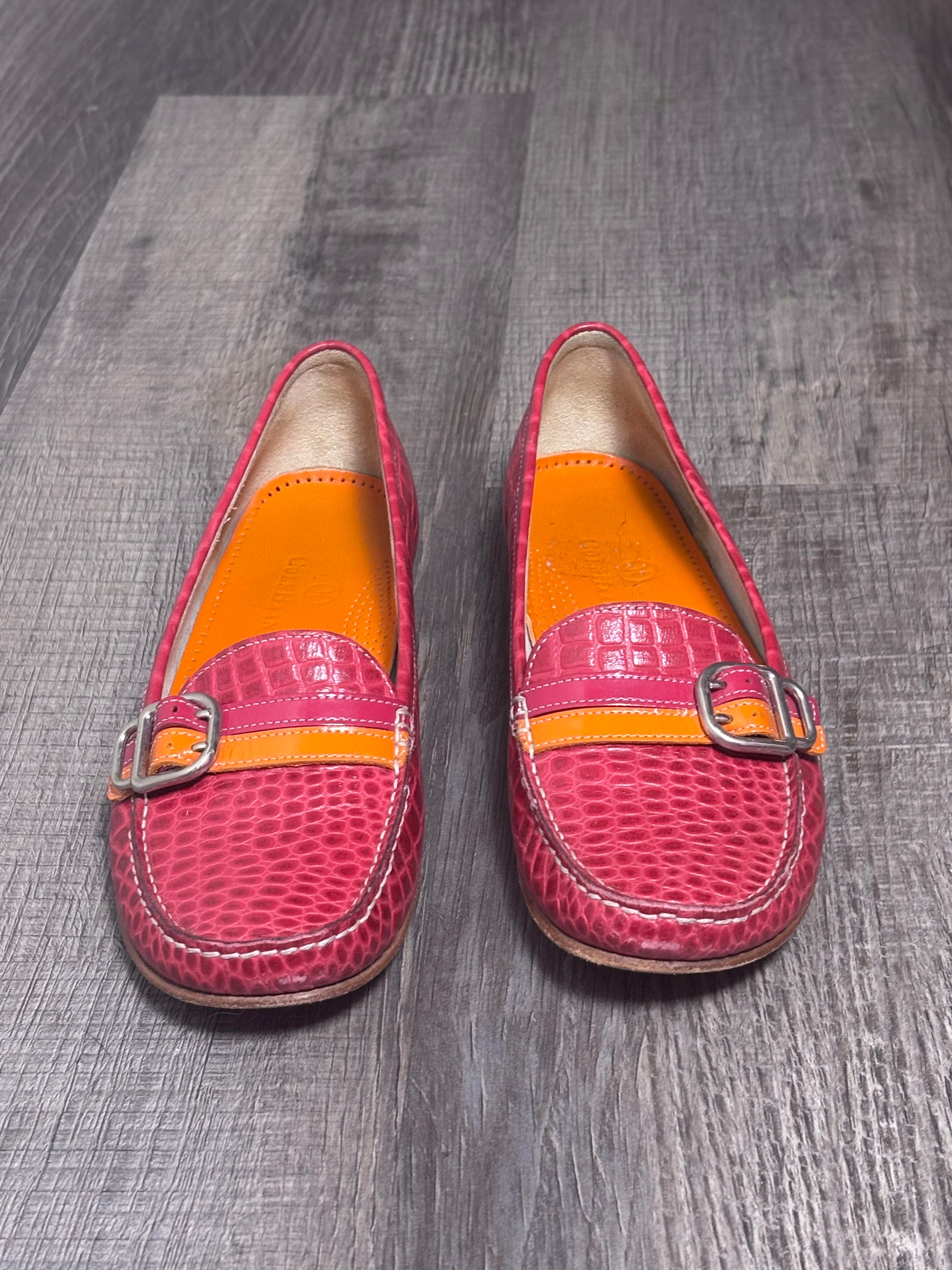 Cole Haan 7.5B Pink Croc Embossed Leather Buckle Loafers EUC orange genuine slip