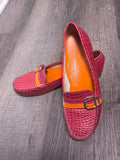 Cole Haan 7.5B Pink Croc Embossed Leather Buckle Loafers EUC orange genuine slip