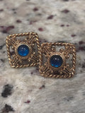 Vintage Givenchy Gold Tone Blue Cabochon Clip-On Earrings