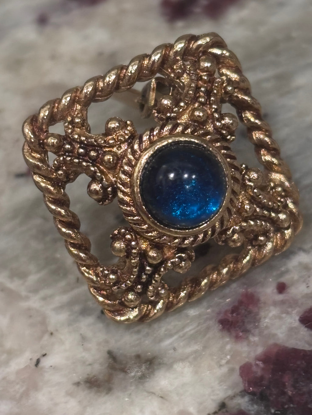 Vintage Givenchy Gold Tone Blue Cabochon Clip-On Earrings