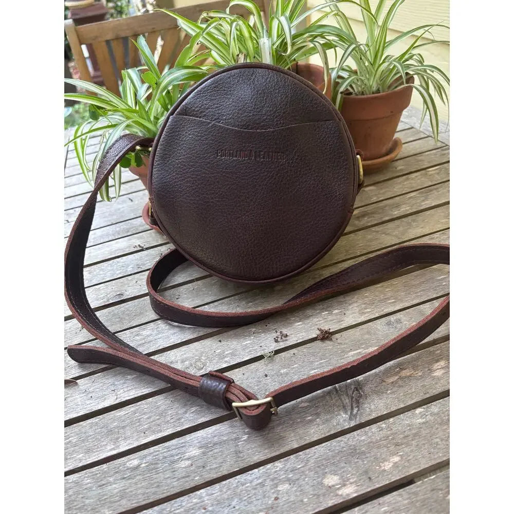 Portland Leather Perfect Circle Crossbody | Cold Brew Full Grain Leather Round Bag