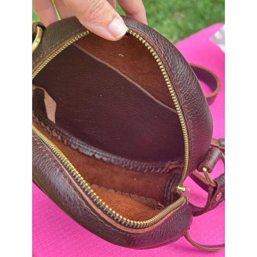 Portland Leather Perfect Circle Crossbody | Cold Brew Full Grain Leather Round Bag
