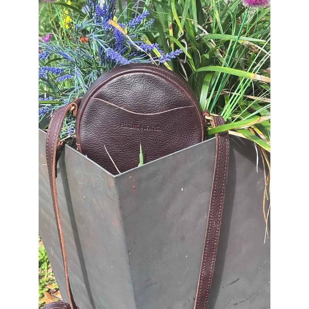 Portland Leather Perfect Circle Crossbody | Cold Brew Full Grain Leather Round Bag
