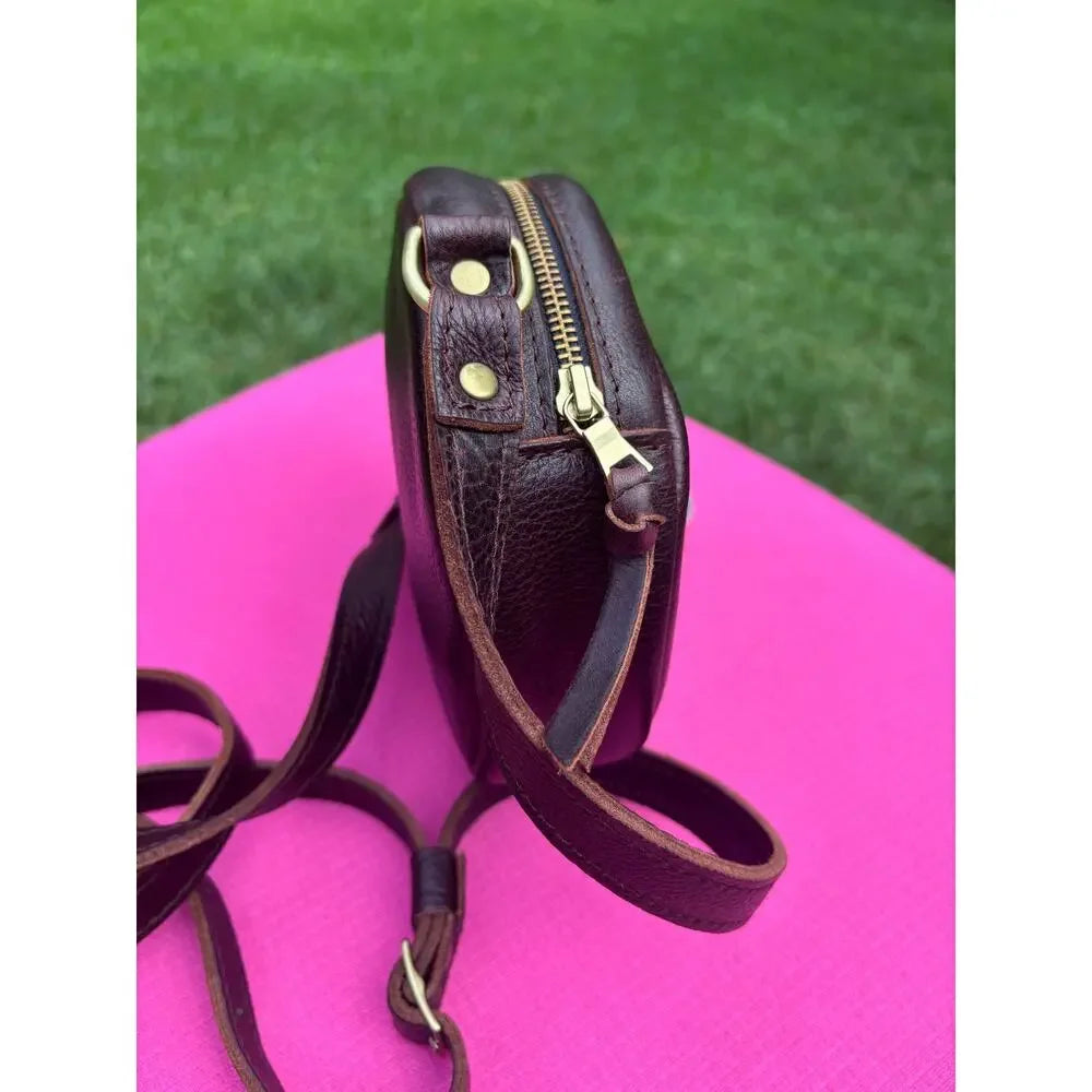 Portland Leather Perfect Circle Crossbody | Cold Brew Full Grain Leather Round Bag