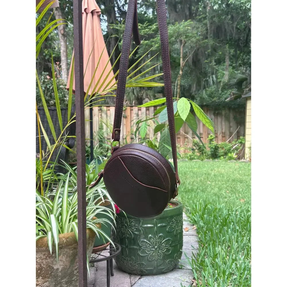 Portland Leather Perfect Circle Crossbody | Cold Brew Full Grain Leather Round Bag